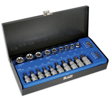 Laser Tools LAS-2982 3/8"-os és 1/2"-os külső és belső torx dugókulcs és rátűzőkulcs készlet, 27 részes termék fő termékképe