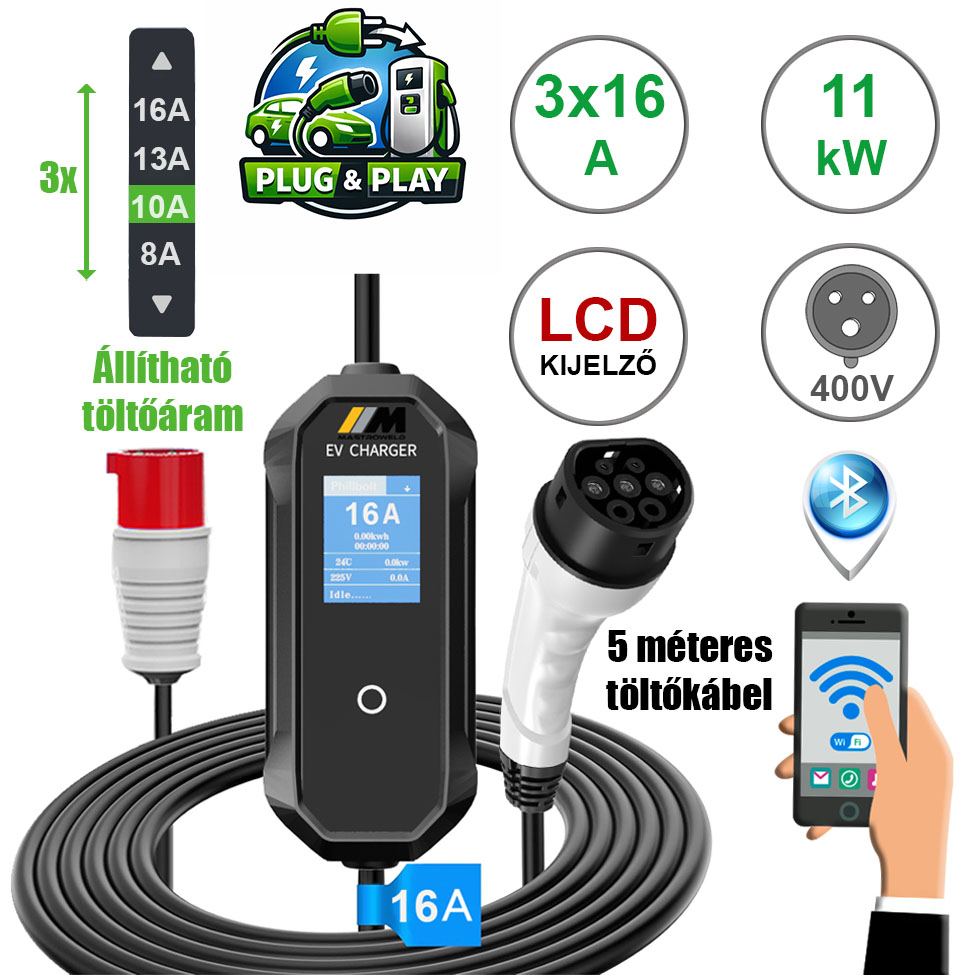 Mastroweld EVoCHARGE elektromos autó töltő, 11 kW, 5 m termék fő termékképe